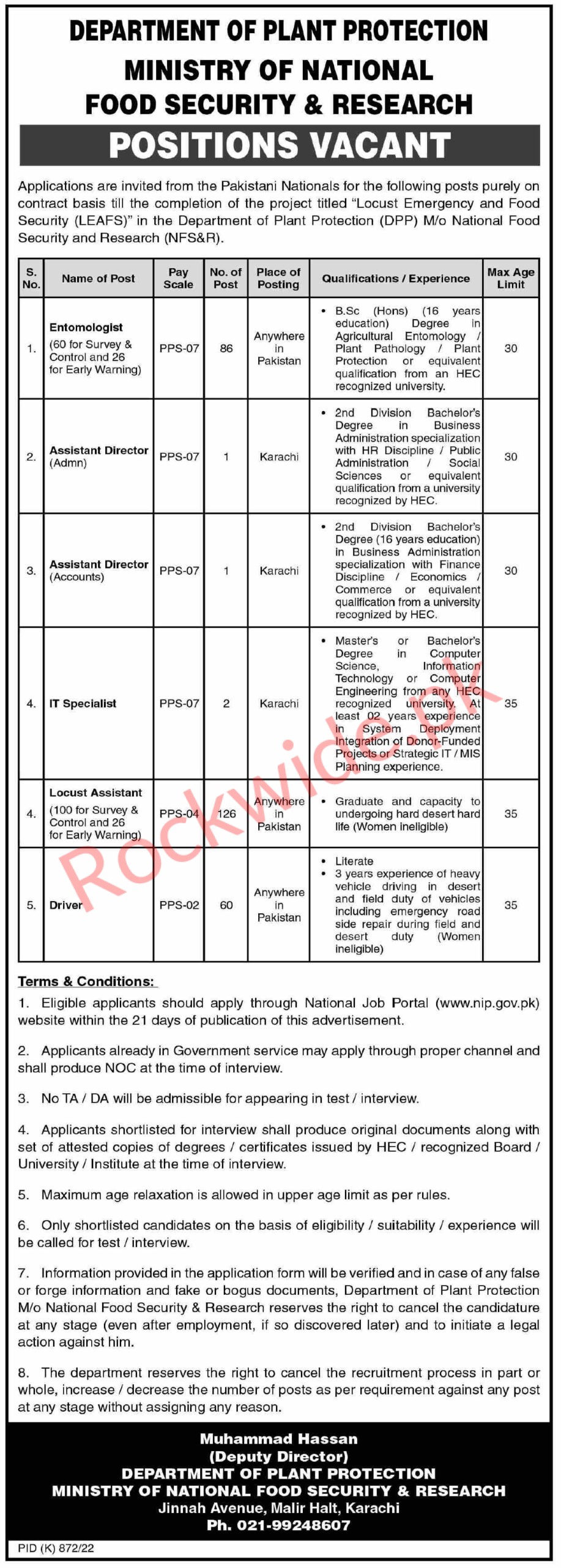 Ministry of National Food Security & Researc H JOBS